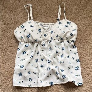 No Boundaries White and Blue Floral Camisole